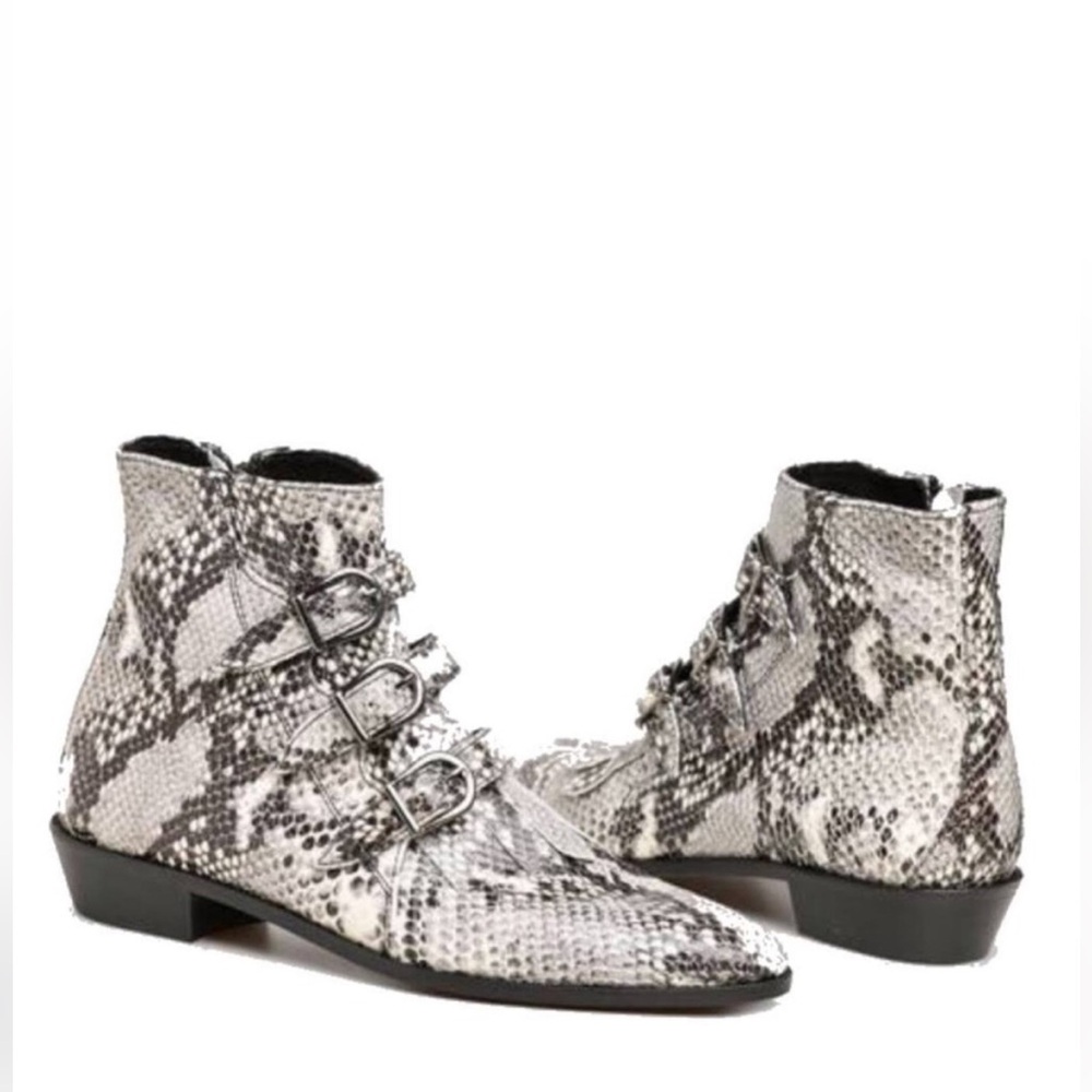 Modern Vice Jett Classic 2 Snakeskin Buckle Ankle Cowboy Boots Size 38/8